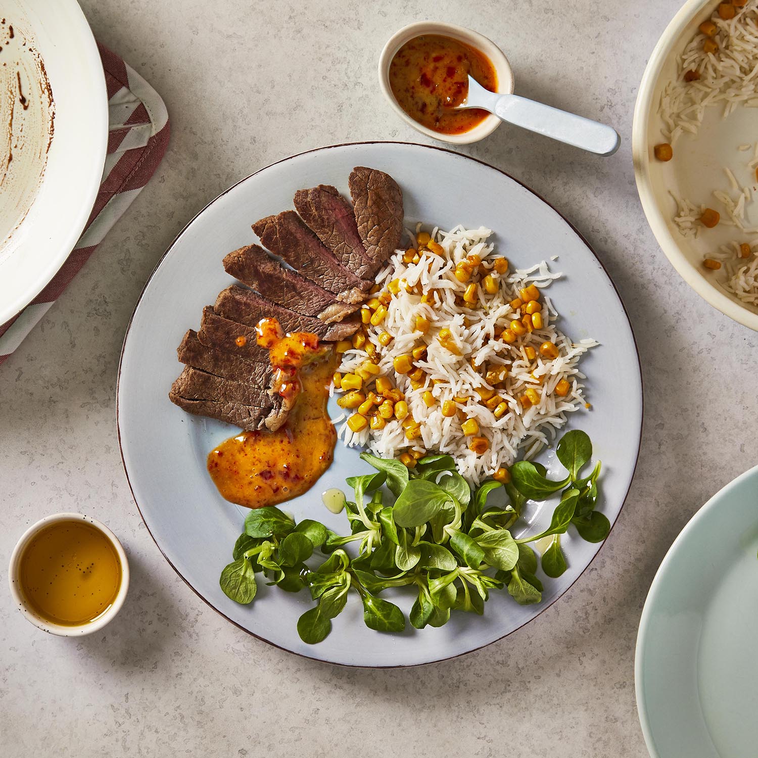 10Min Steak, Charred Corn Rice & Spicy Mayo Recipe Gousto