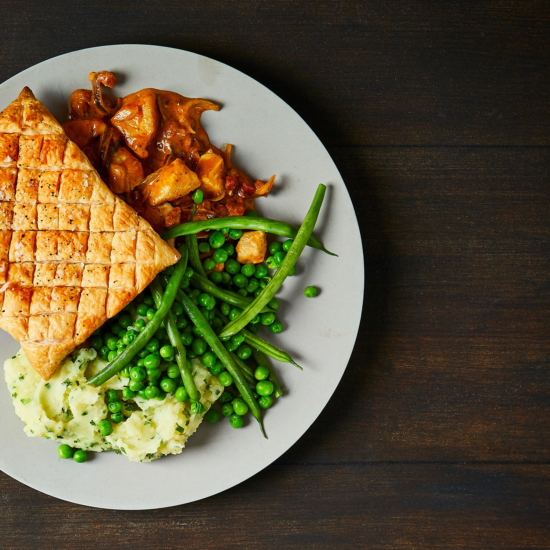 Chicken & Chorizo Pie, Herby Mash & Greens Recipe Gousto