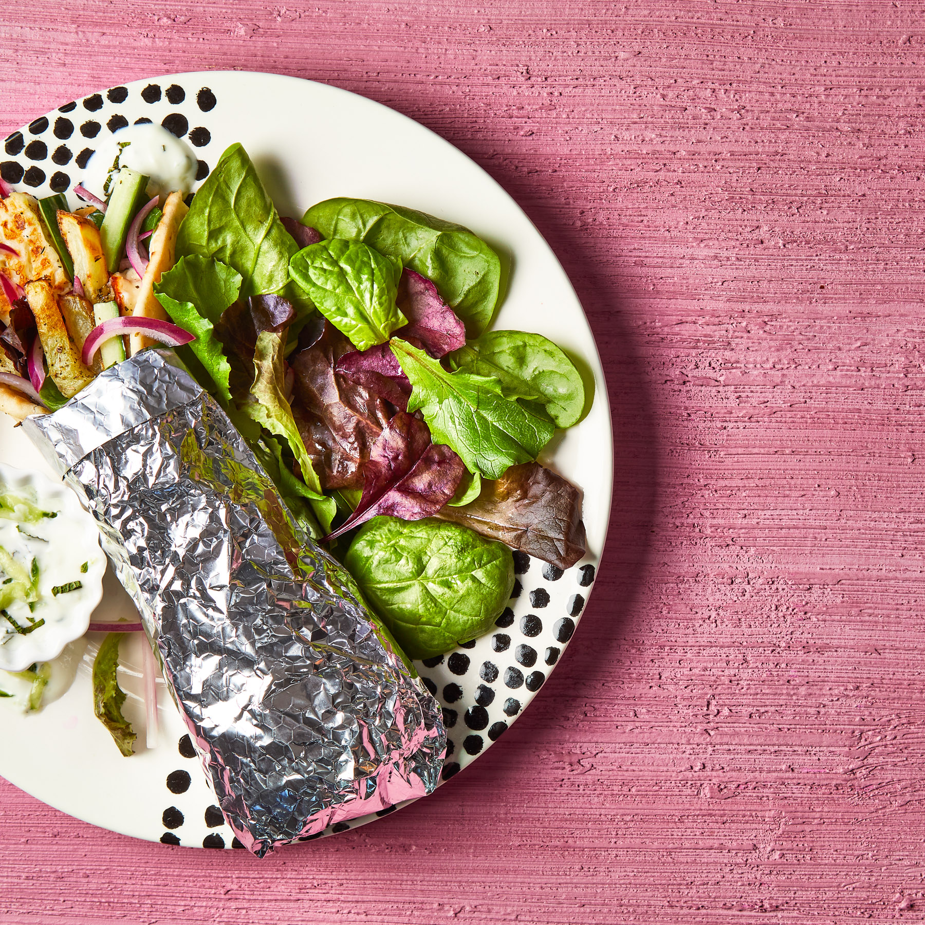 Halloumi, Chips & Tzatziki Naan Wrap Recipe Gousto