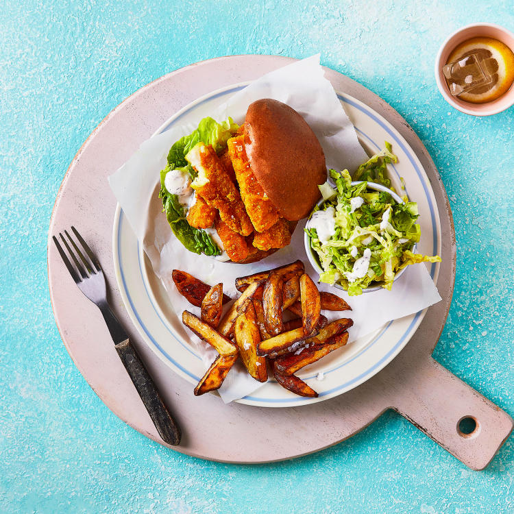 Posh Fish Finger Sandwich, Crunchy Gem & Dill Mayo Recipe Gousto