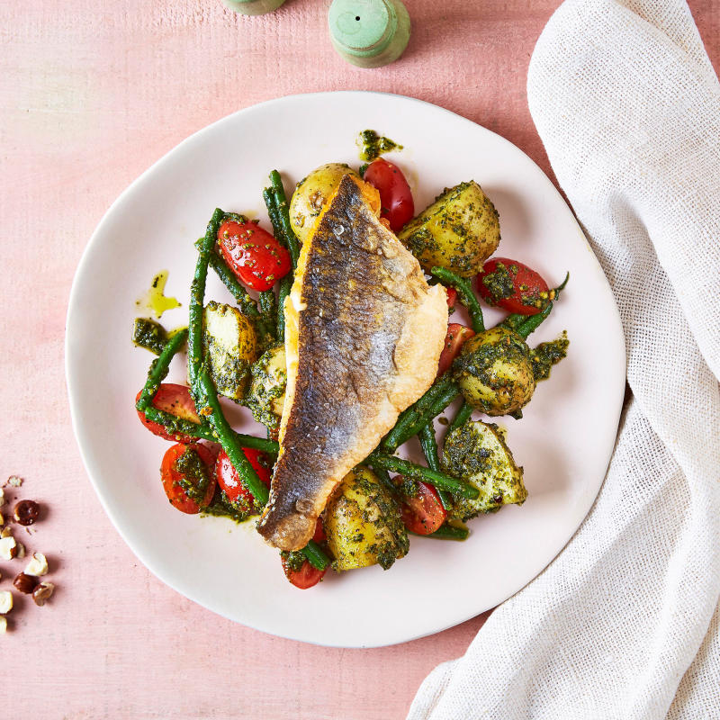Sea Bass, Green Beans & Hazelnut Pesto Recipe Gousto
