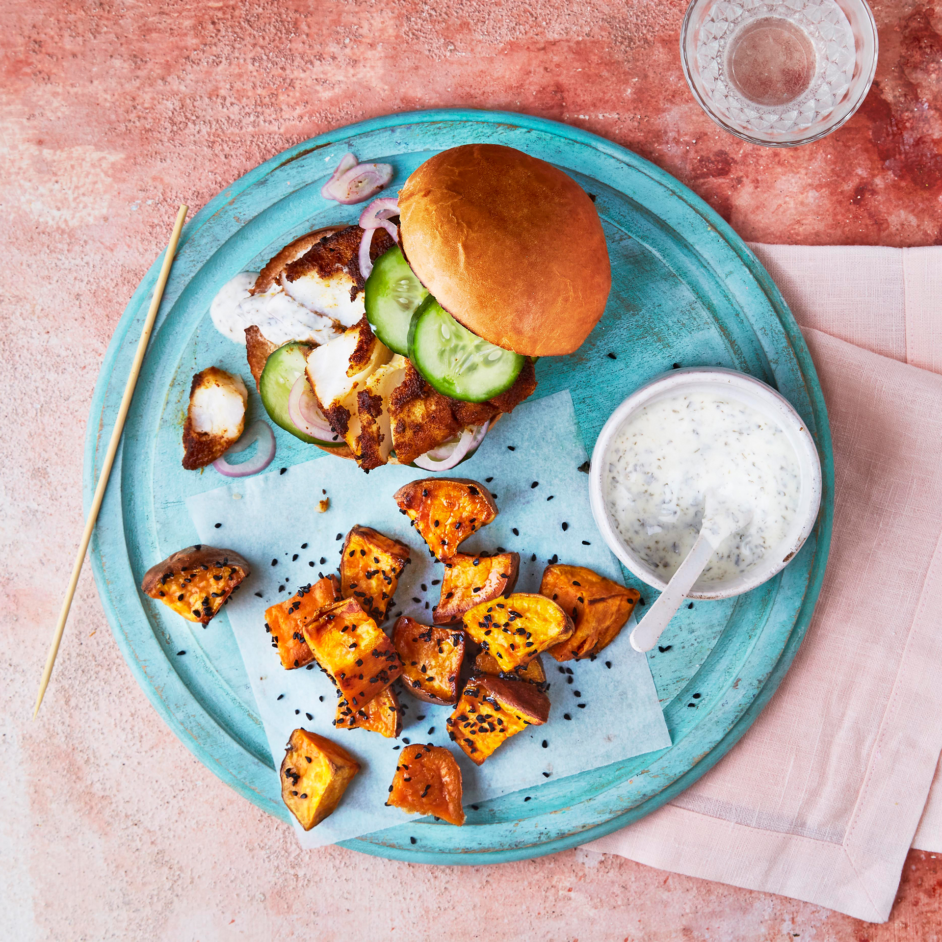 Tandoori Cod Sandwich, Roast Sweet Potatoes Recipe Gousto