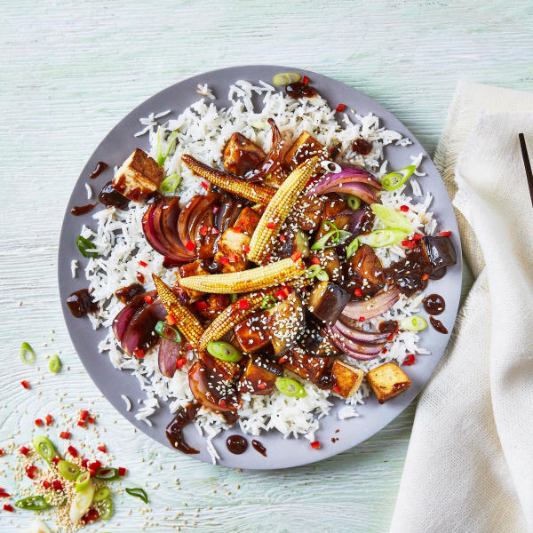 Sticky Chinese Tofu & Aubergine StirFry Recipe Gousto