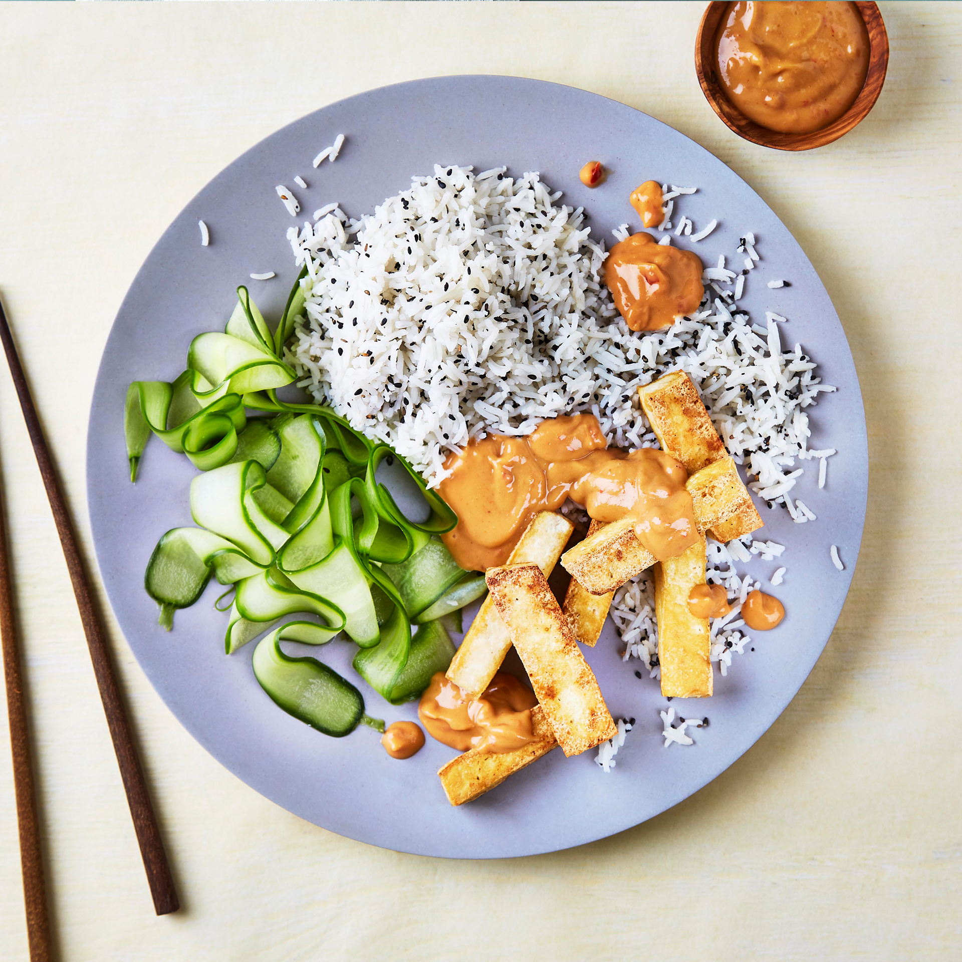 Crispy Tofu, Satay Sauce & Sesame Rice Recipe Gousto
