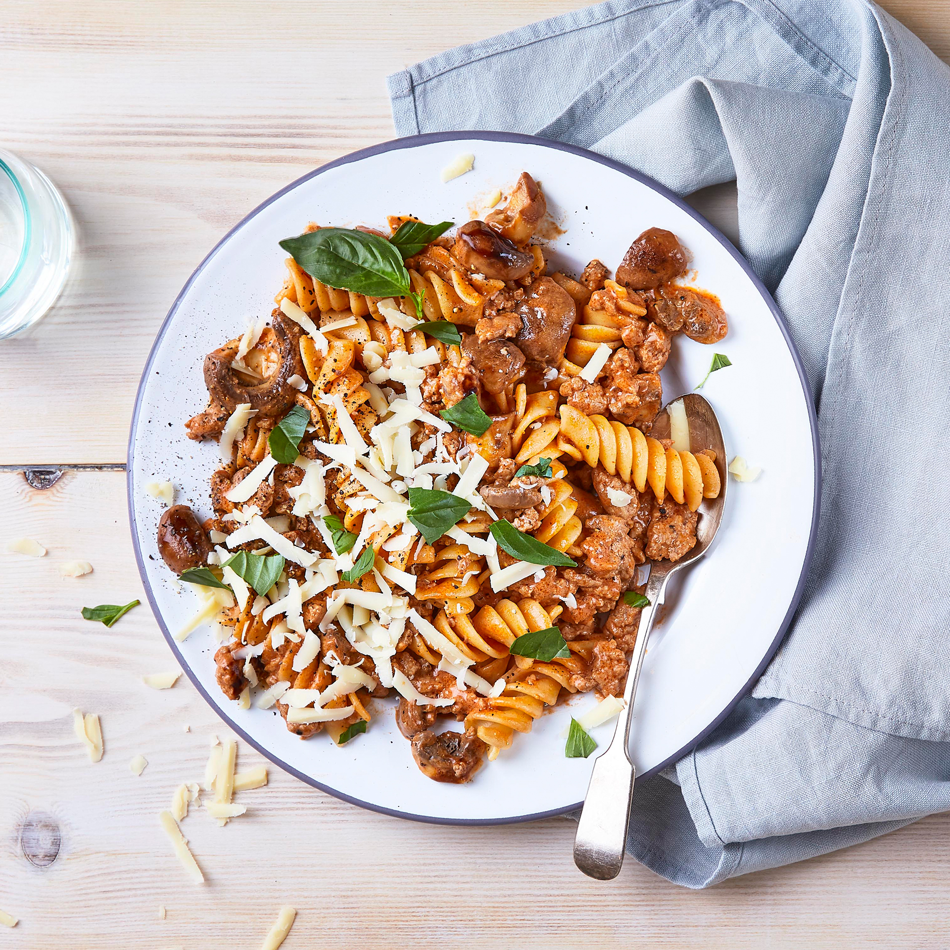 Creamy Pork & Mushroom Fusilloni With Basil Recipe Gousto