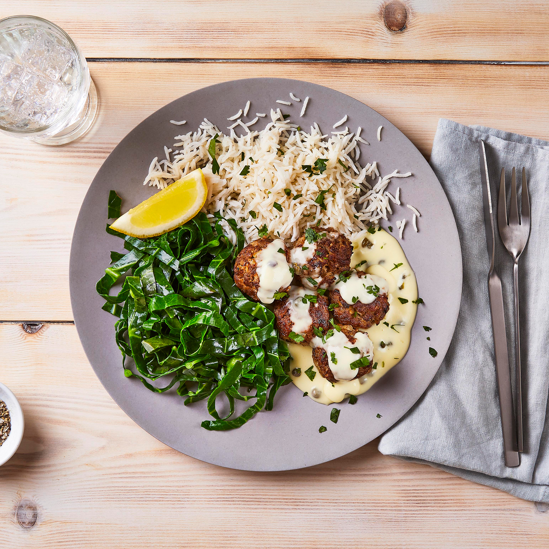 German Meatballs In Creamy Caper Sauce With Rice Recipe Gousto
