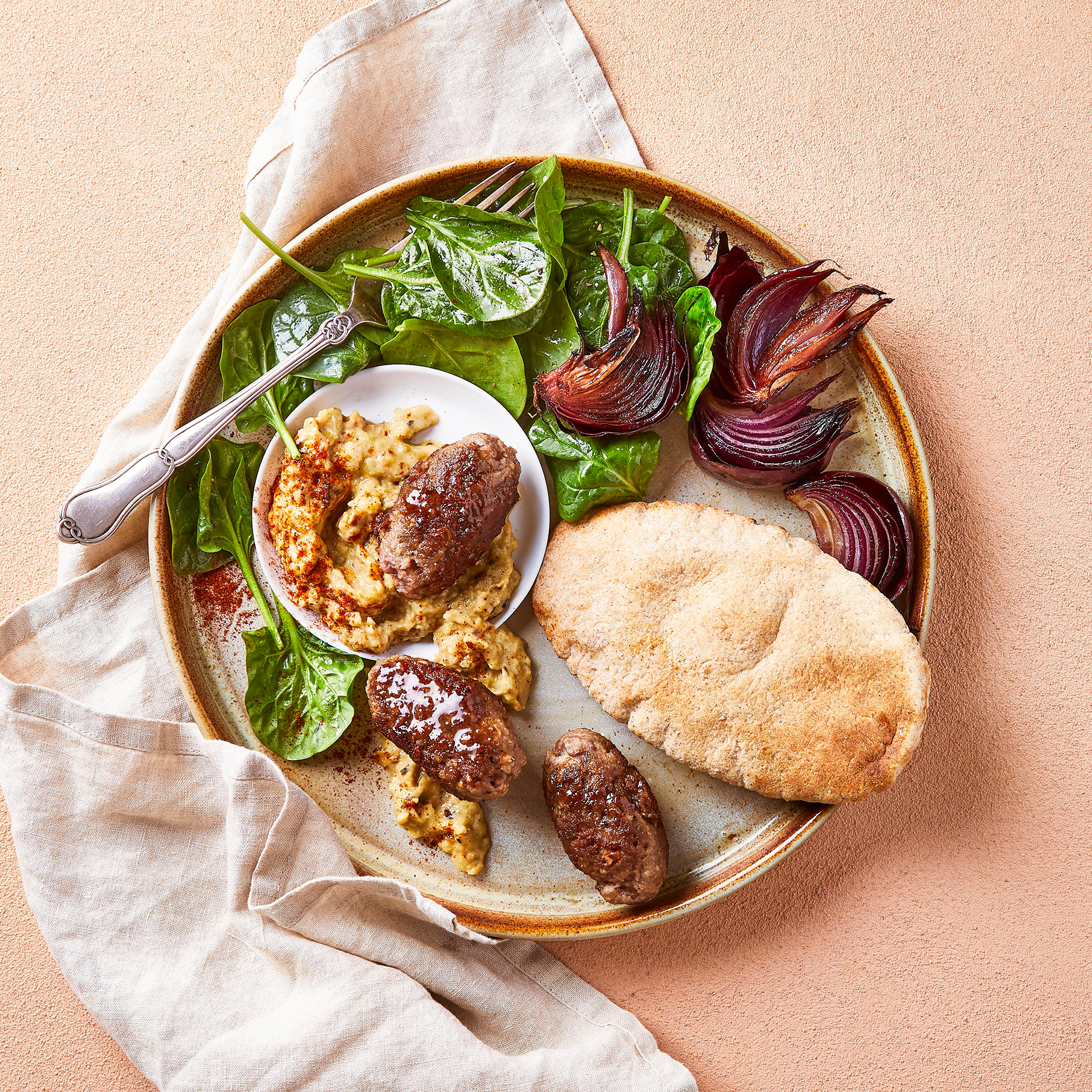 Lamb Kofte Mezze With Baba Ganoush Recipe Gousto