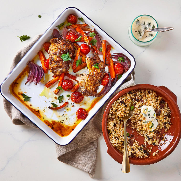 Moroccan Chicken, Carrot & Cherry Tomato Tray Bake Recipe Gousto