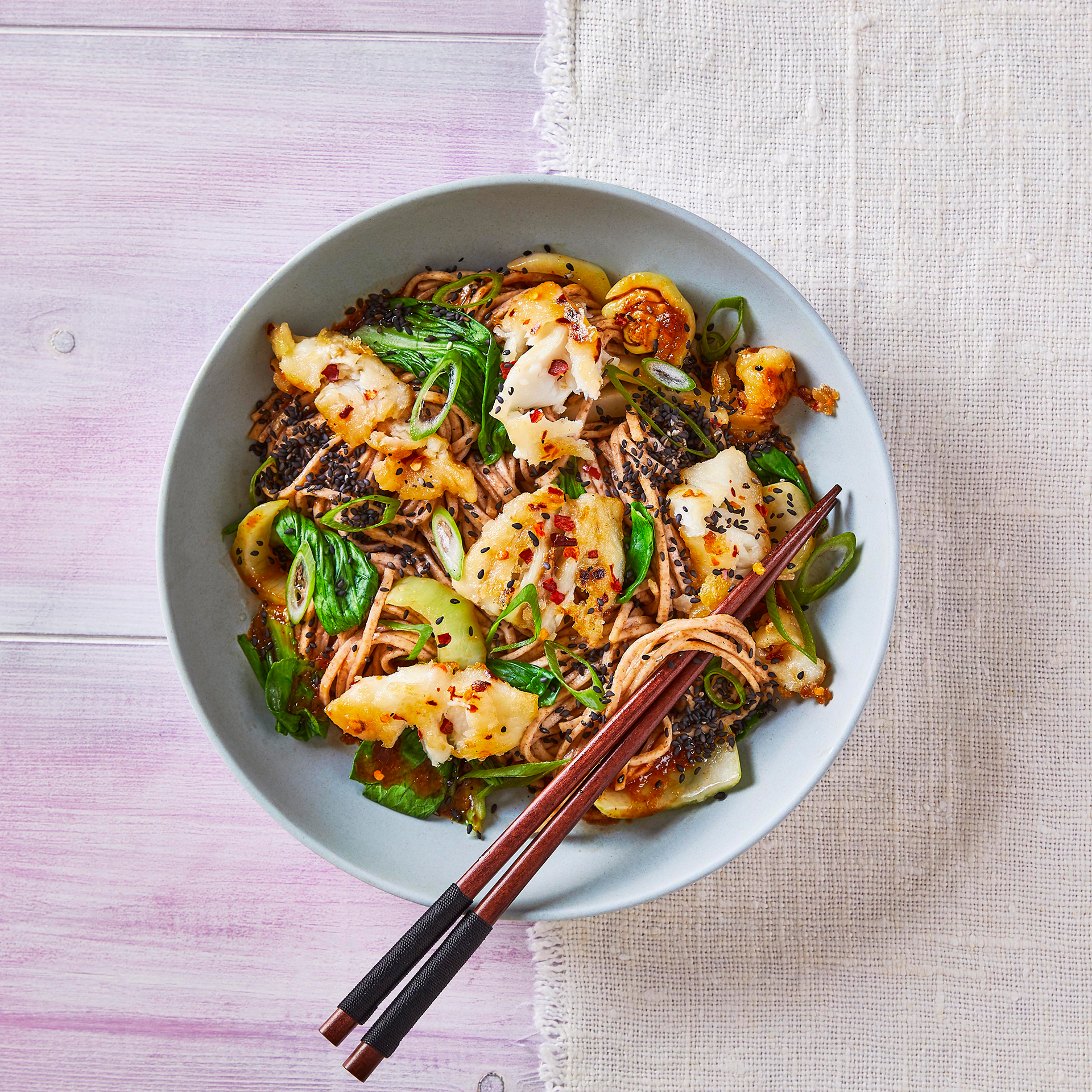 Crispy Chilli Haddock With Pak Choi Noodles Recipe Gousto