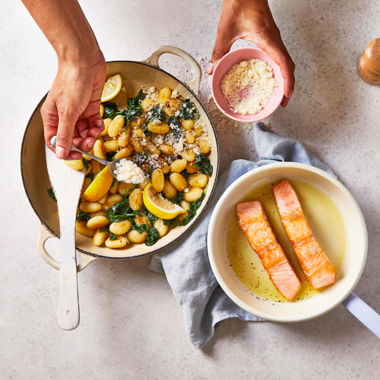 10Min Salmon With Spinach & Lemon Gnocchi Recipe Gousto