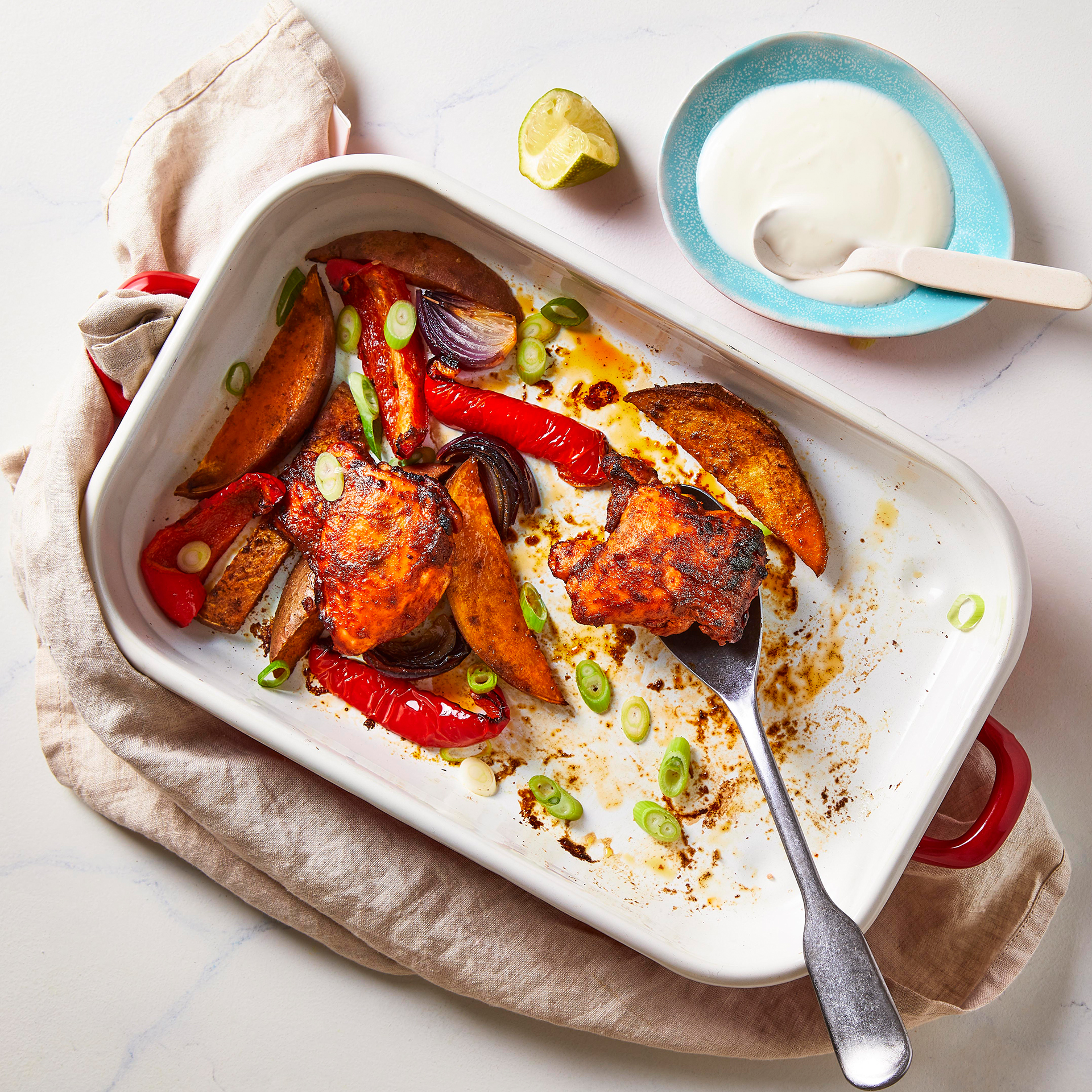 Mexican Chicken Tray Bake With Lime Yoghurt Recipe Gousto