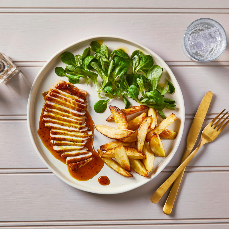 Sticky Mustard Glazed Pork Chop & Chips Recipe Gousto