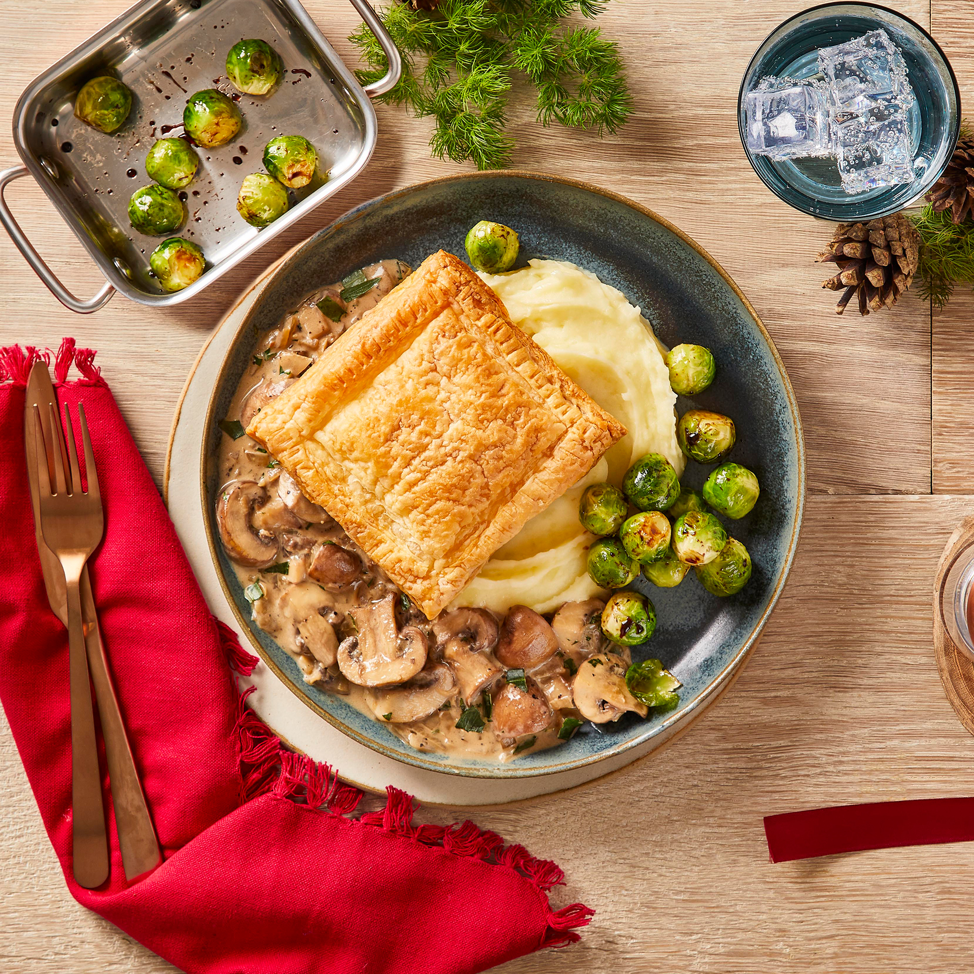 Creamy Mushroom Pie, Balsamic Roasted Sprouts & Mash Recipe Gousto