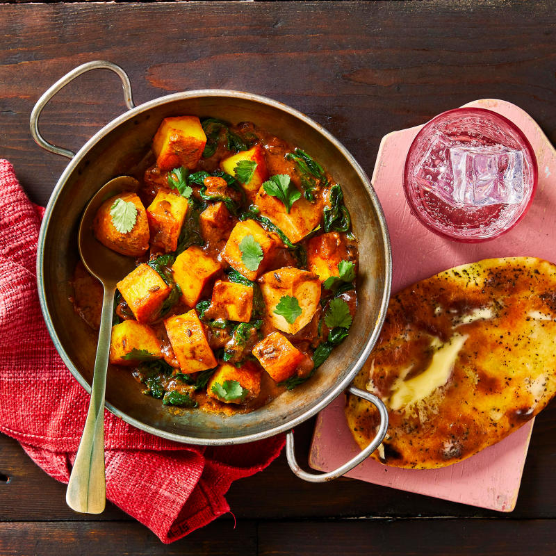 Kolkata Aloo Paneer Curry & Buttered Naan Recipe Gousto