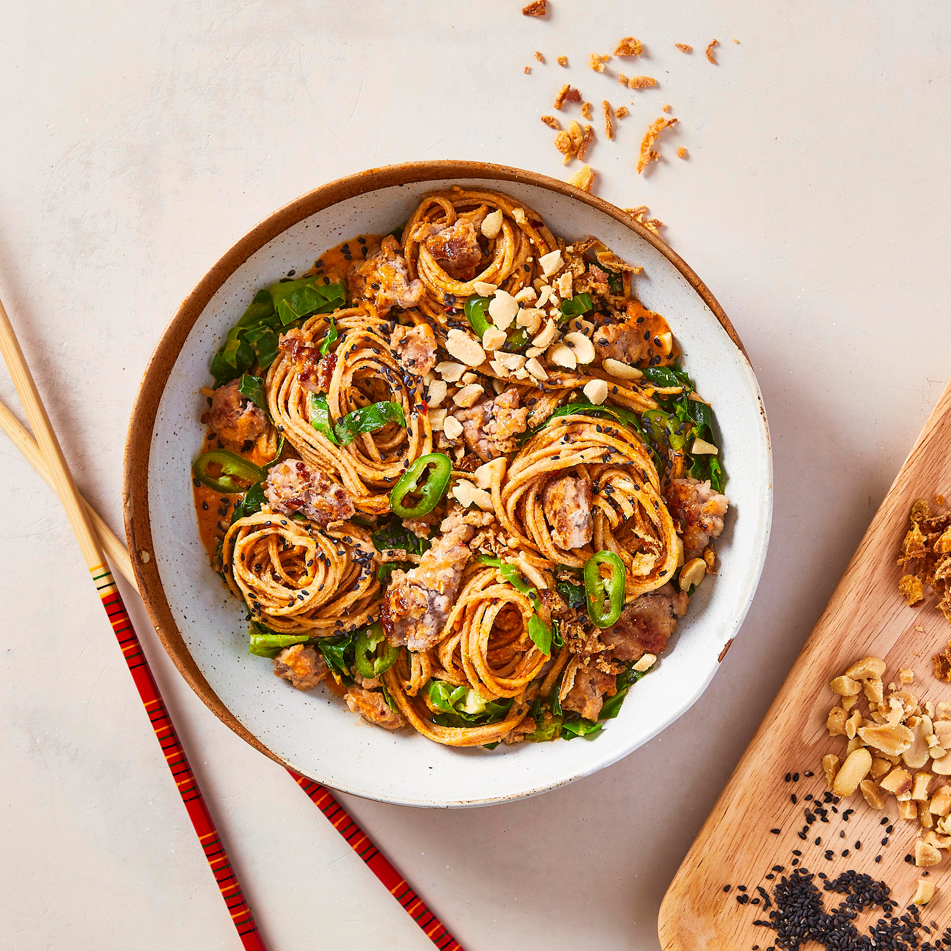 Spicy Pork & Sesame Noodles Recipe Gousto