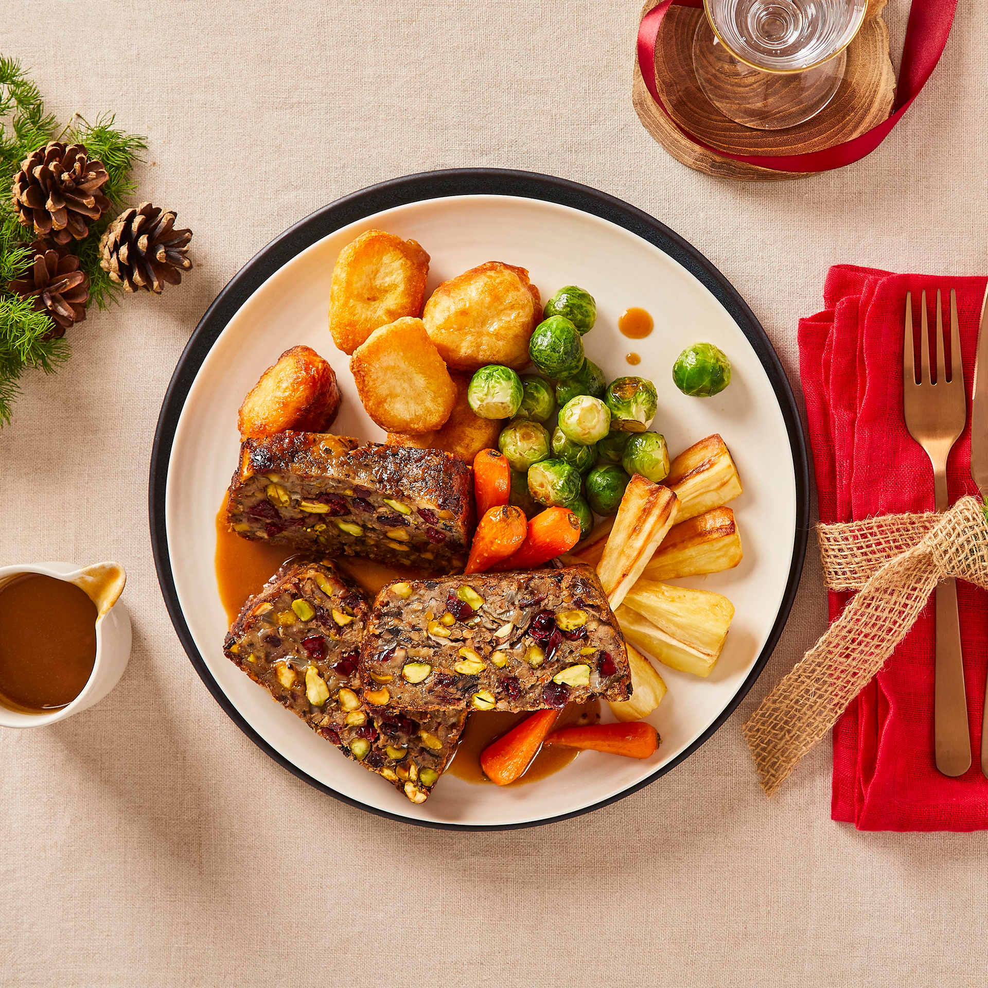 Pistachio & Cranberry Nut Roast With All The Trimmings Recipe Gousto