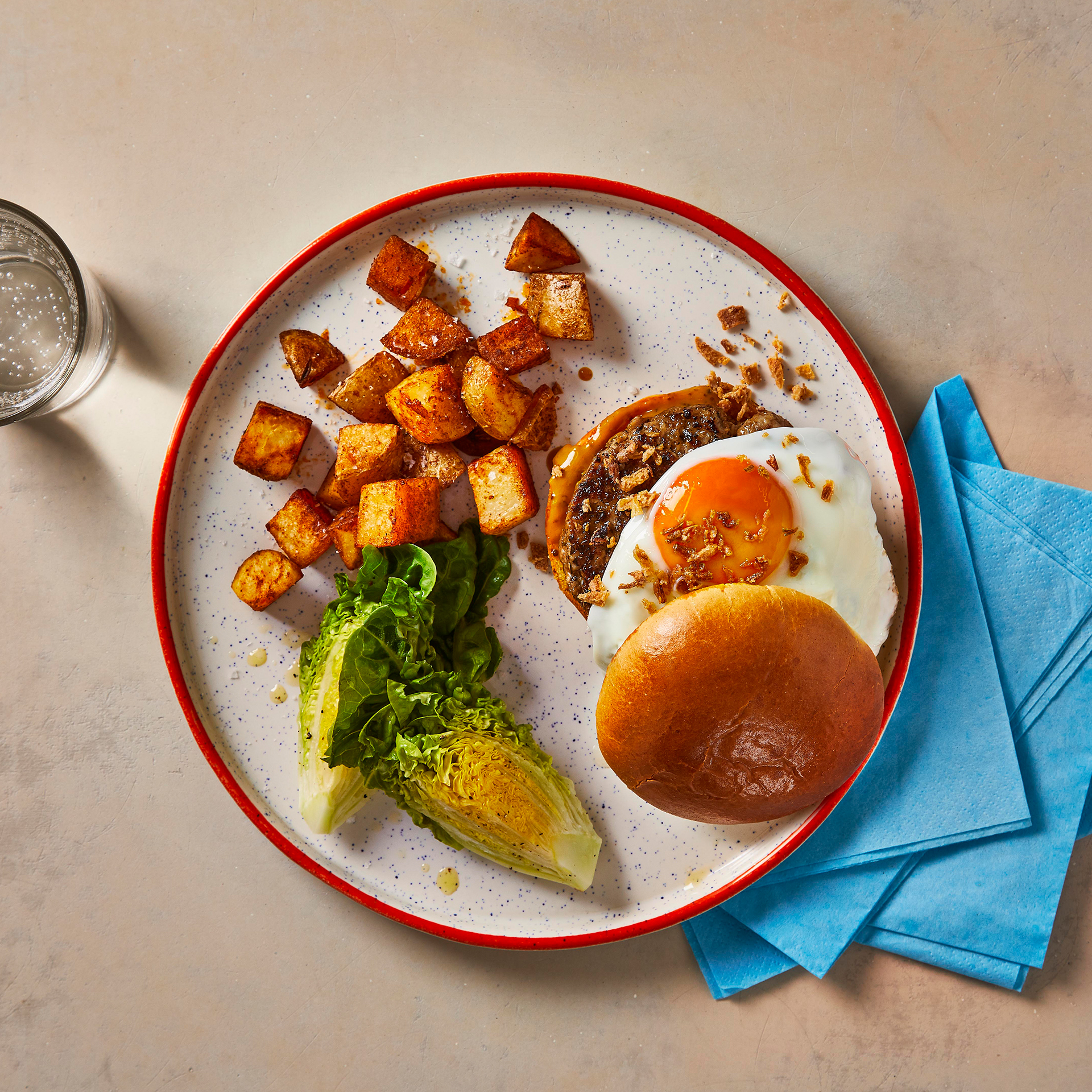 Herby Pork & Egg Burger With Crispy Potatoes Recipe Gousto