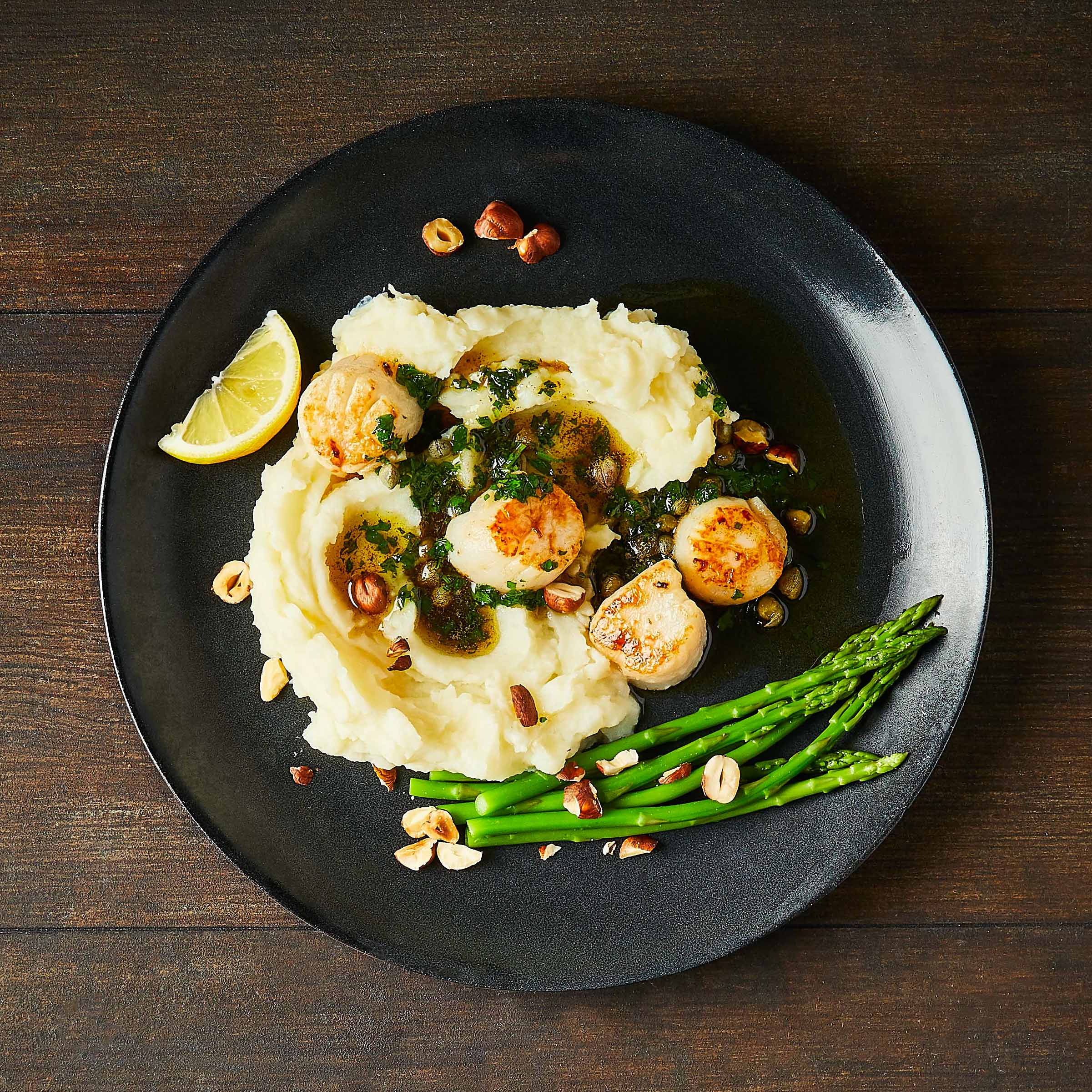 Valentine's PanFried Scallops, Brown Butter Sauce & Mash Recipe Gousto