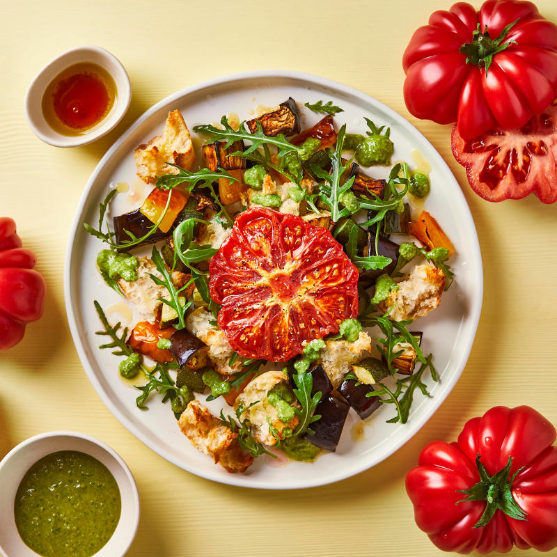 Roast Pink Beef Tomato & Mediterranean Veg Salad Recipe Gousto