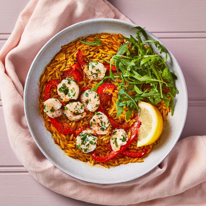 Prawn, Red Pepper & Saffron Orzo Recipe Gousto