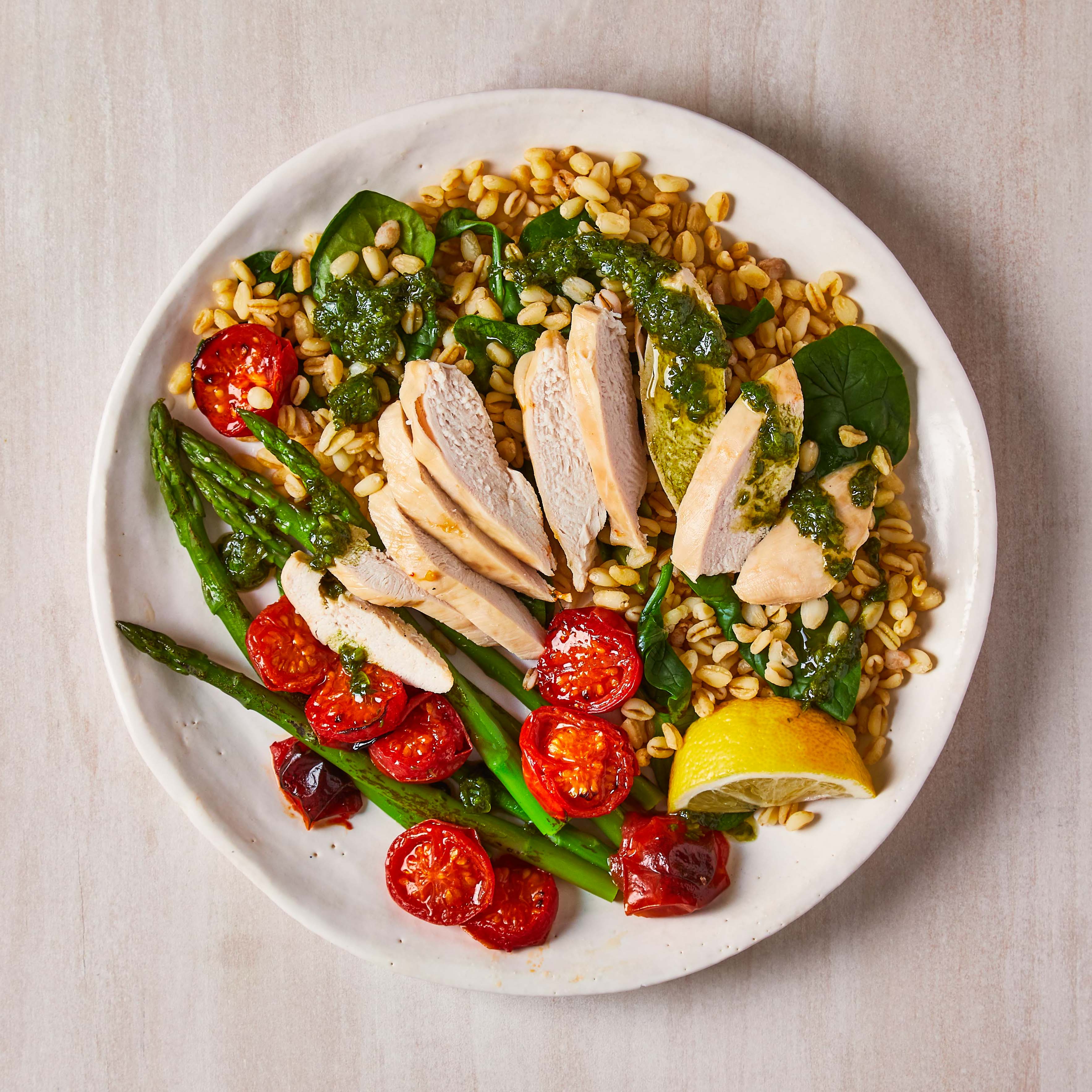 Lemony Basil Chicken & Wheat Berries Recipe Gousto
