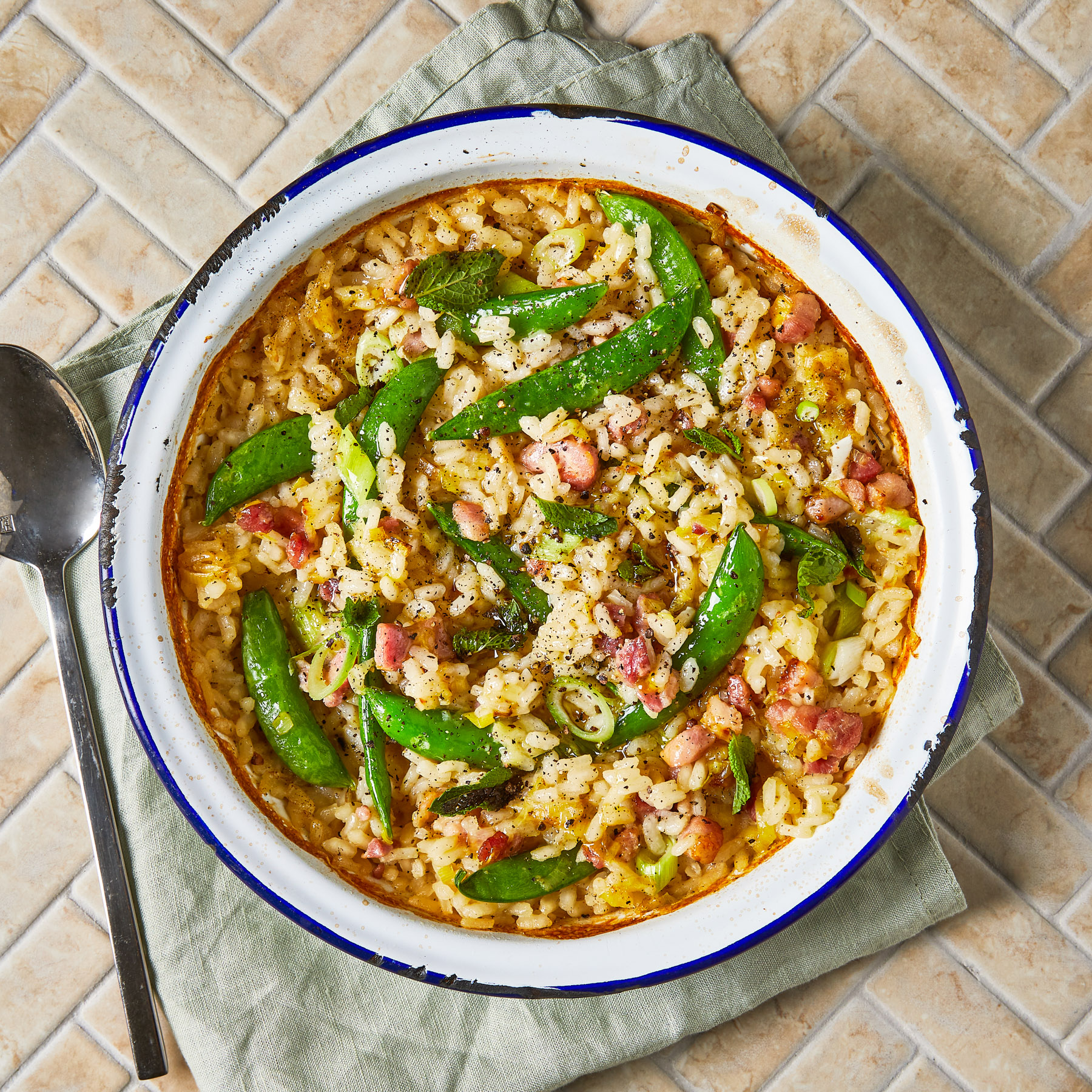 Baked Sugar Snap & Bacon Risotto-image