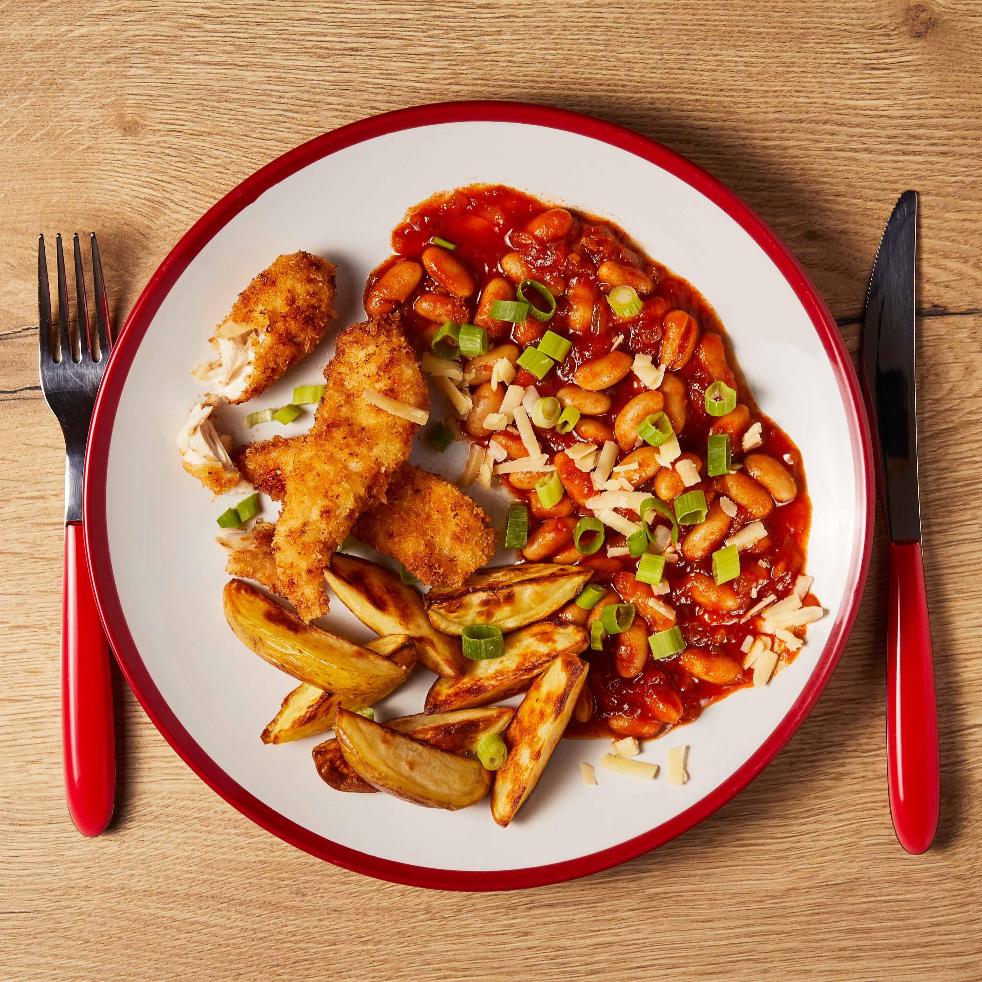 Homemade Chicken Goujons & Cheesy Beans Recipe Gousto