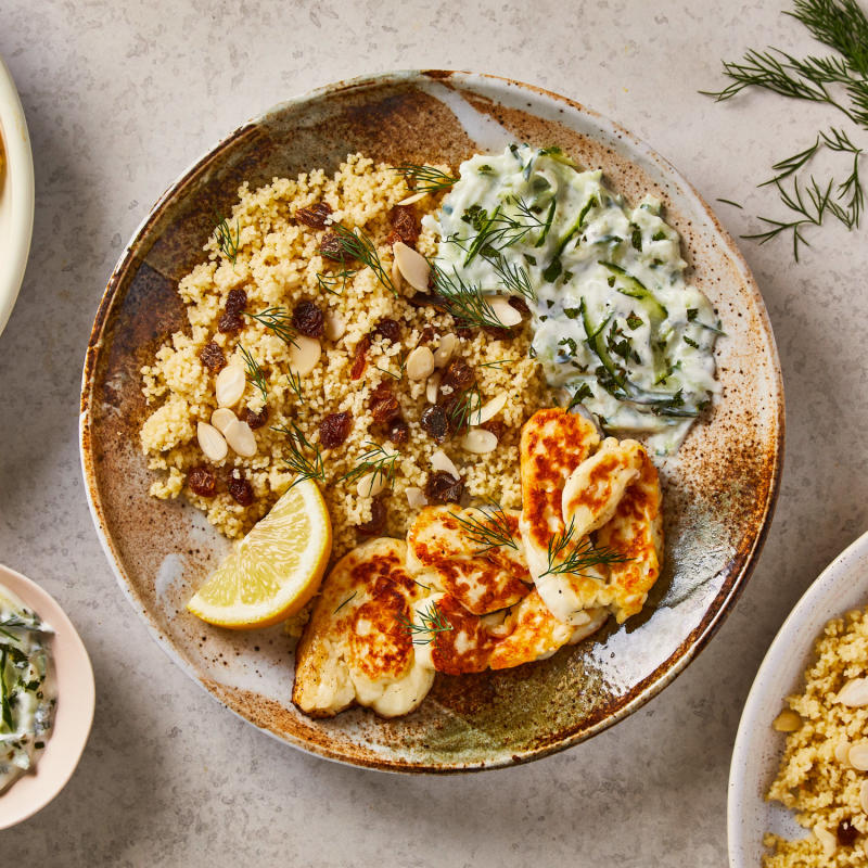 10Min Halloumi, Tzatziki & Fruity Couscous Recipe Gousto