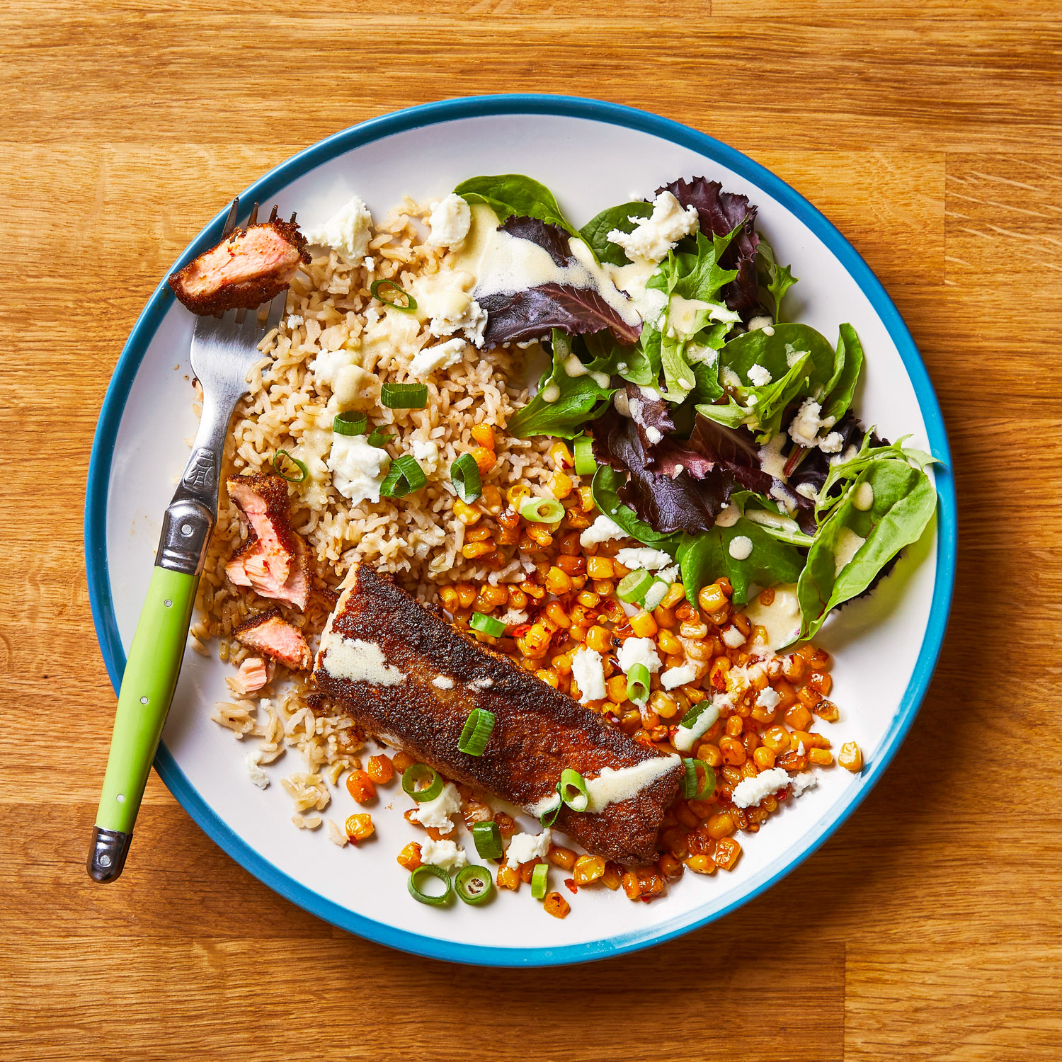10Min Blackened Salmon Bowl With Corn & Feta Recipe Gousto