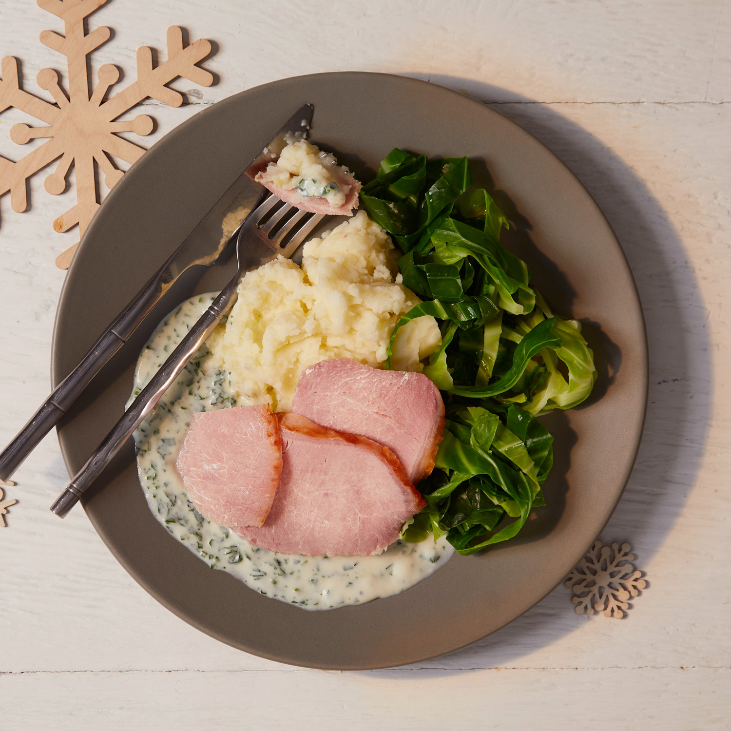 Roasted Ham With Mash & Parsley Sauce Recipe Gousto