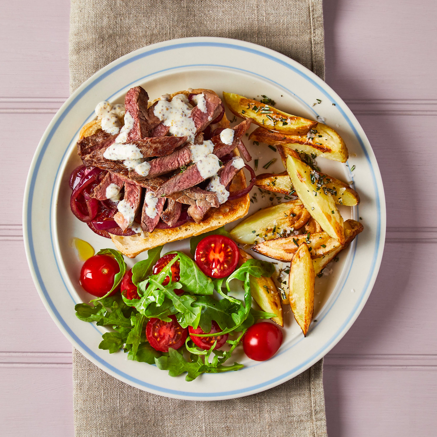 Open Steak Sandwich, Balsamic Onions & Chips Recipe Gousto