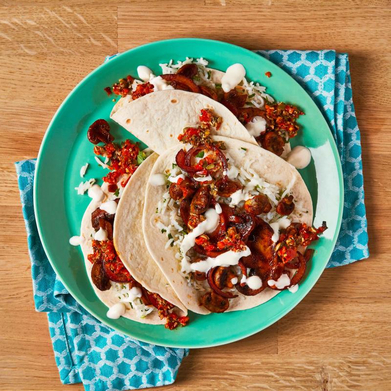 Chipotle Mushroom Burritos & Red Pepper Salsa Recipe Gousto