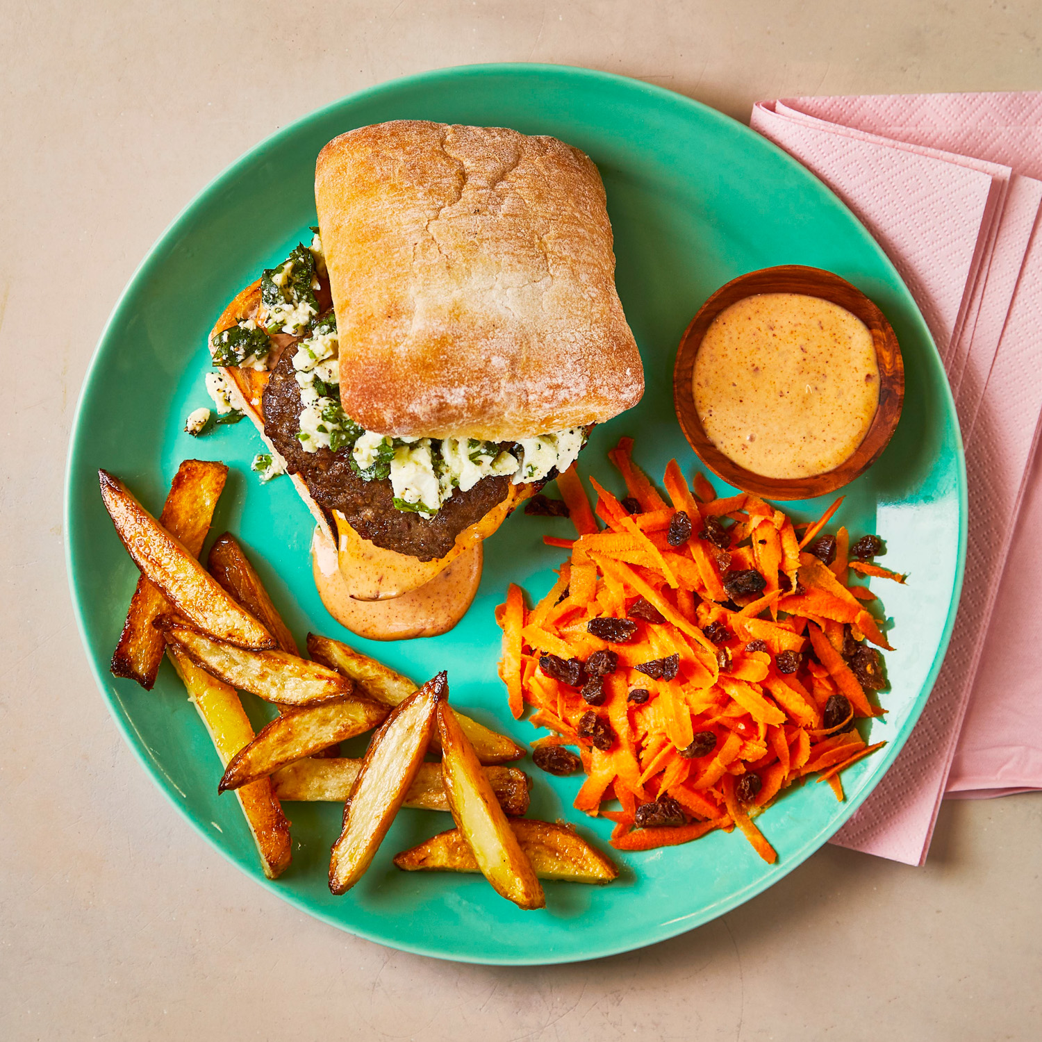 Persian Lamb Burger, Herby Feta & Harissa Mayo Recipe Gousto