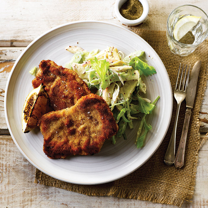 Pork Schnitzel With Crunchy Apple Salad-image