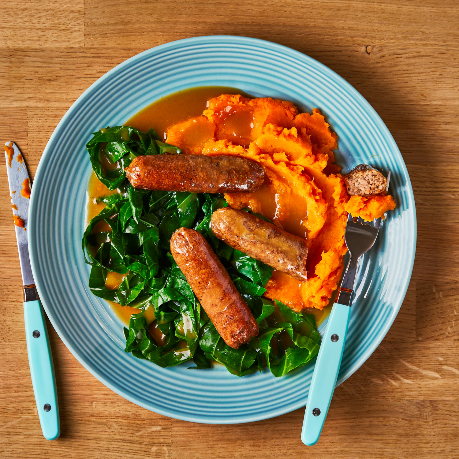 MeatFree Sausages & Sweet Potato Mash Recipe Gousto