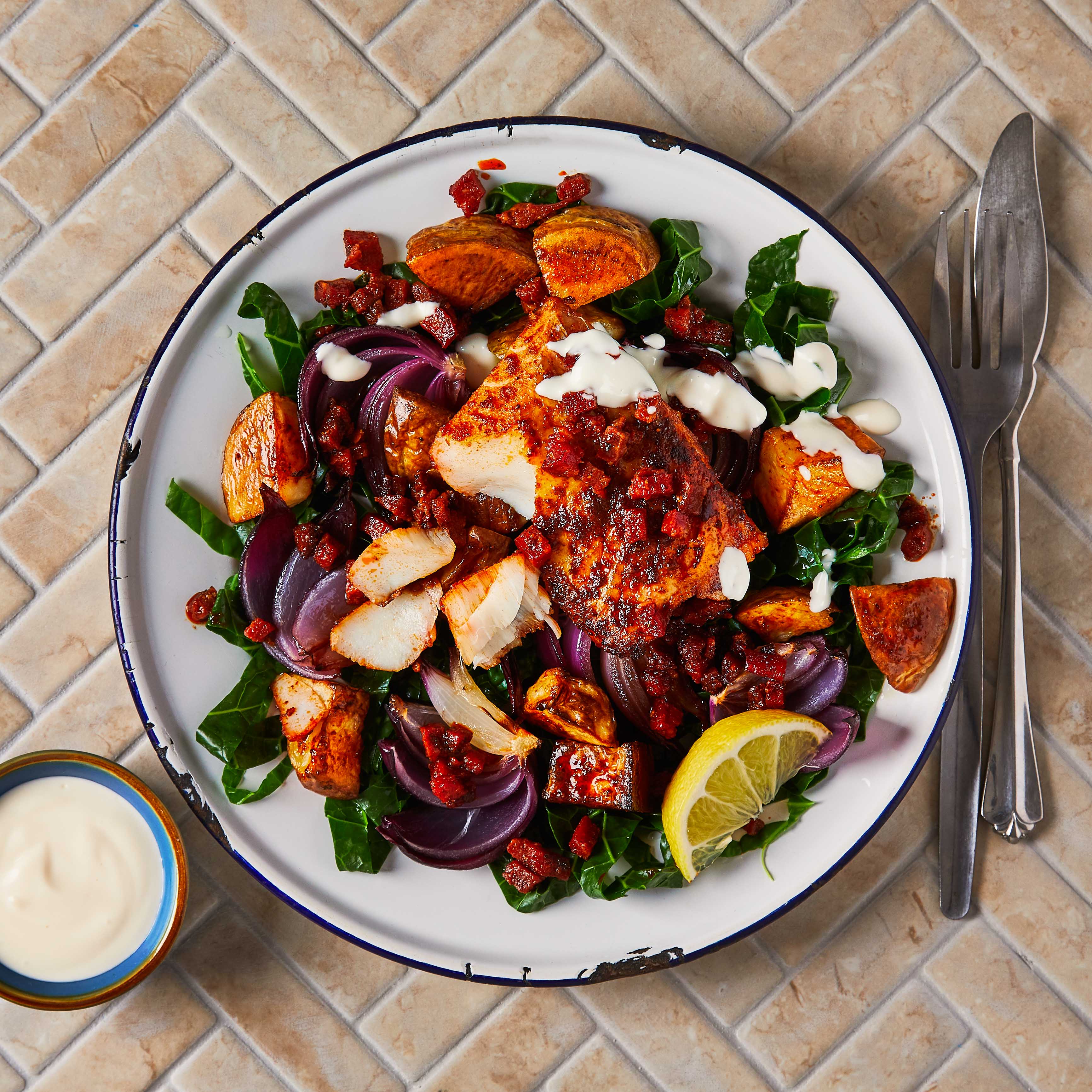 Chorizo Cod With Crispy Potatoes & Aioli Recipe Gousto