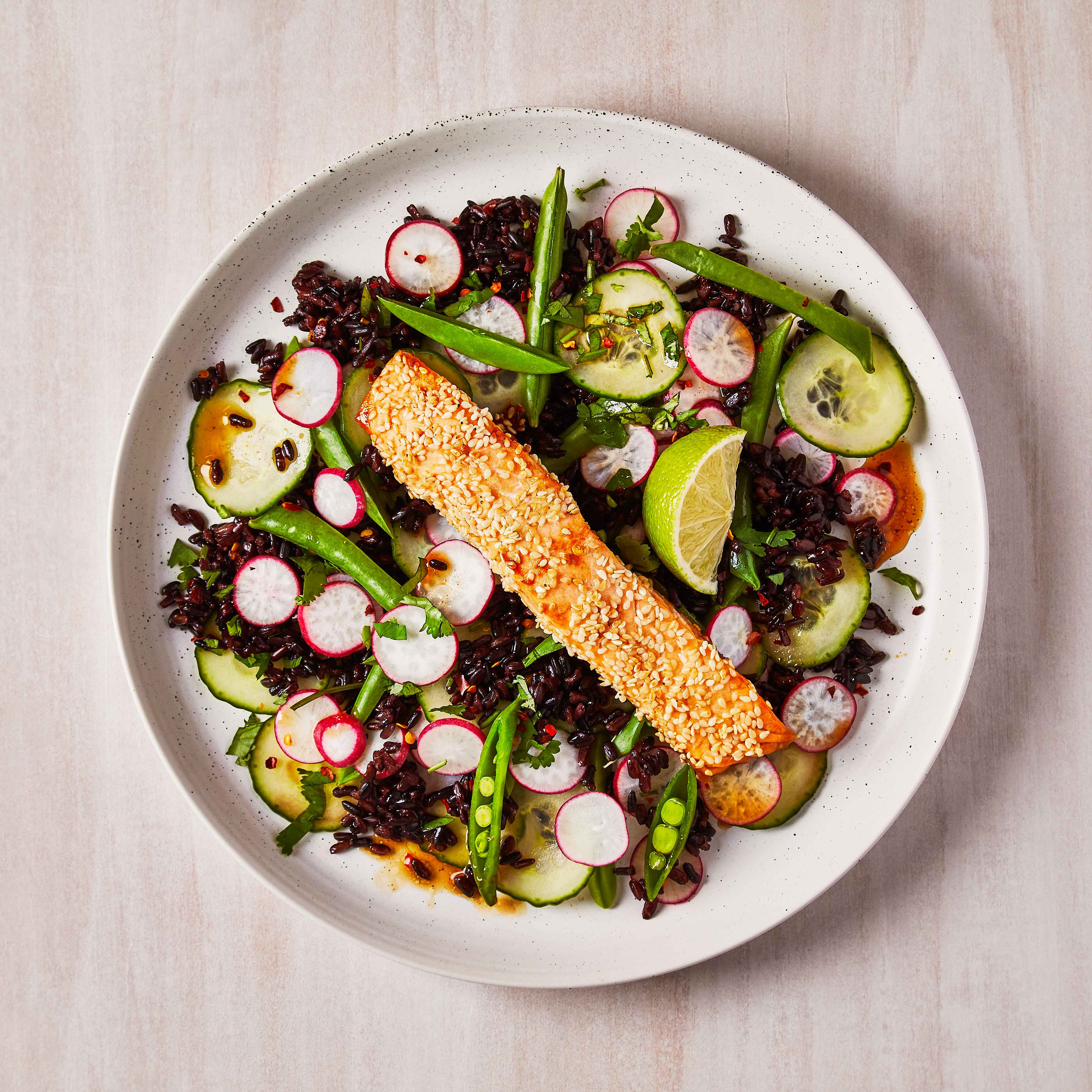 Sesame Salmon & Crunchy Black Rice Salad Recipe Gousto