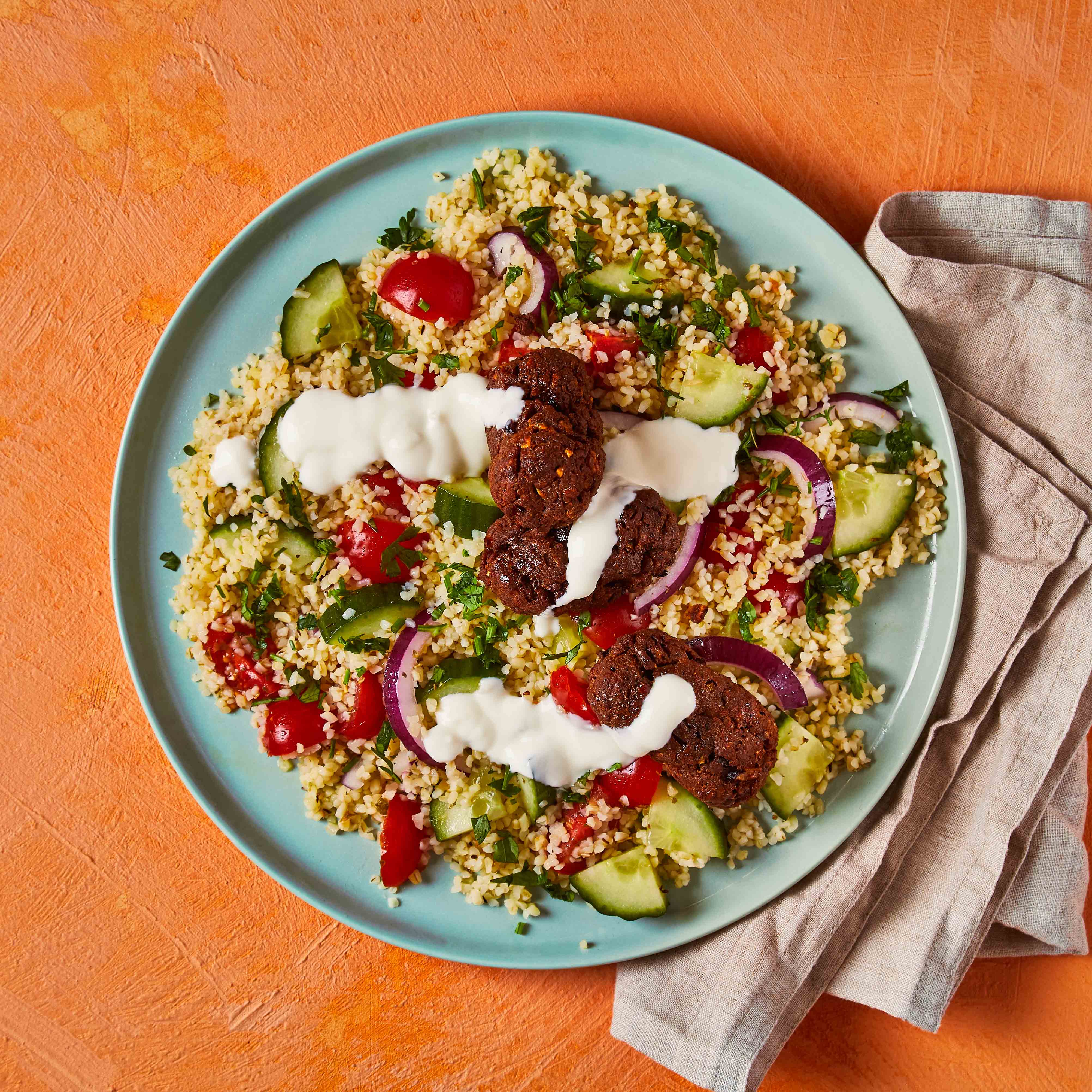 MeatFree Kofte, Greek Bulgur Salad Recipe Gousto