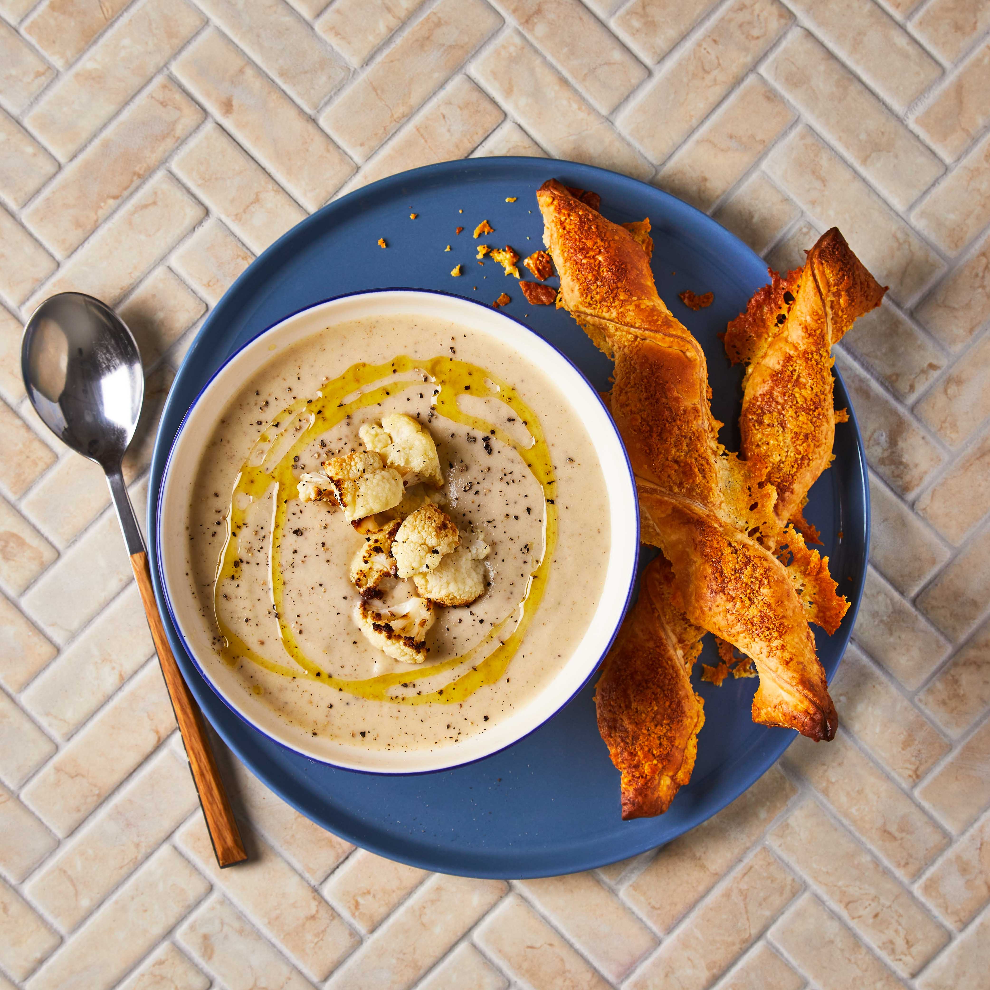 Cauliflower Soup & Cheesy Puff Pastry Twists Recipe Gousto
