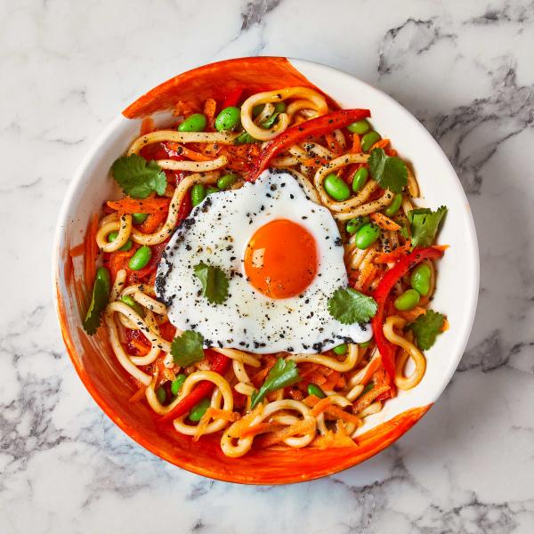 10Min Veggie Udon & Sesame Fried Egg Recipe Gousto