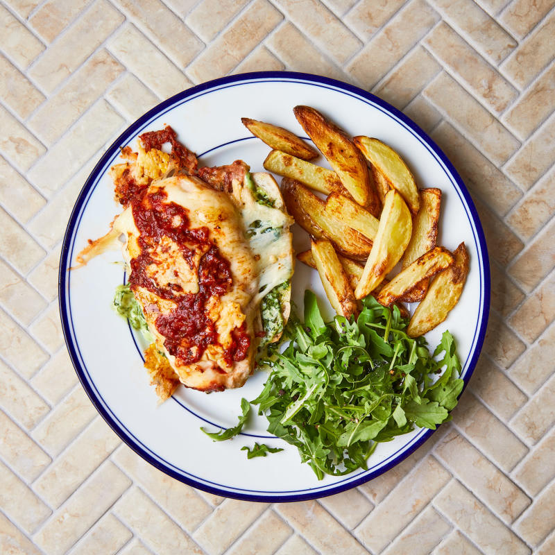Open Chicken Parmigiana Sarnie & Chips Recipe Gousto