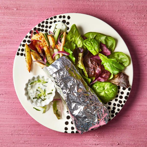 Halloumi, Chips & Tzatziki Naan Wrap Recipe Gousto