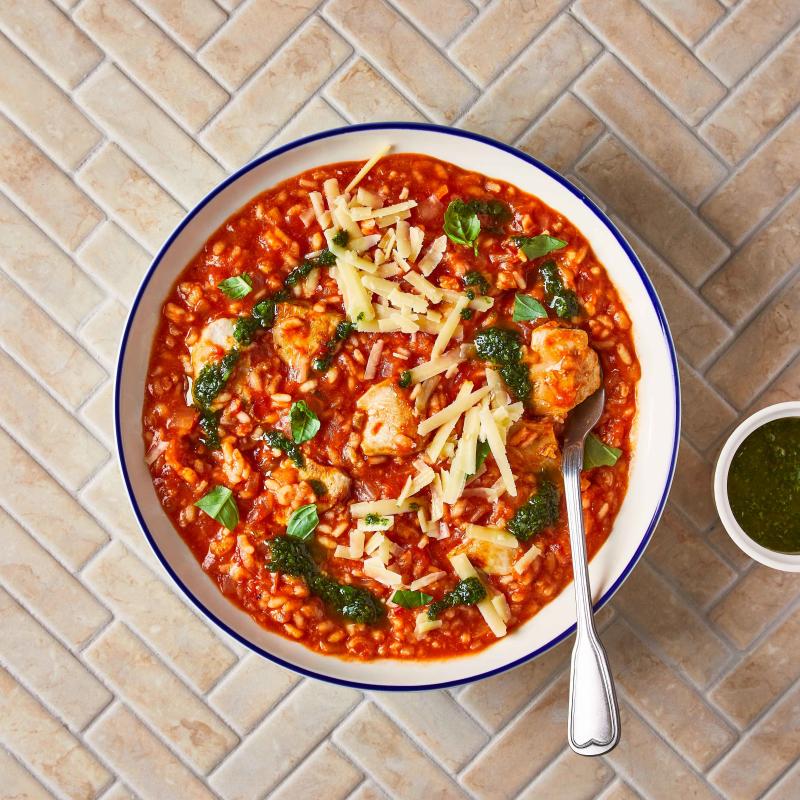 Tomato & Chicken Risotto With Basil Oil Recipe Gousto