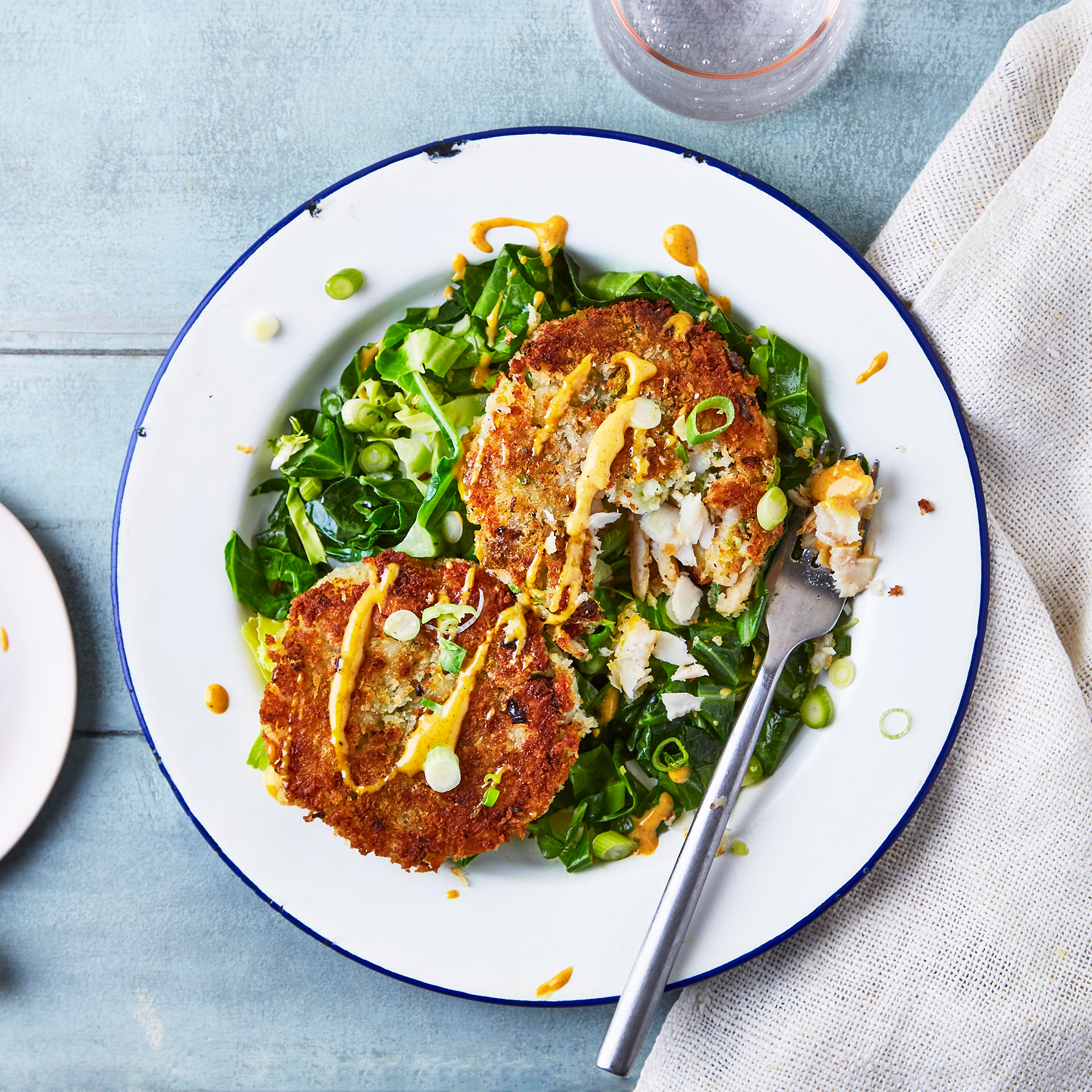 Smoky Fish Cakes, Greens & Curried Mayo Recipe Gousto