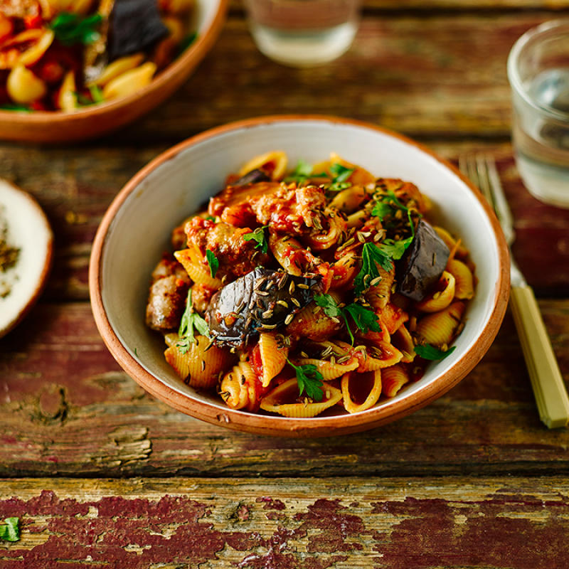 Family Sausage & Aubergine Pasta Recipe Gousto