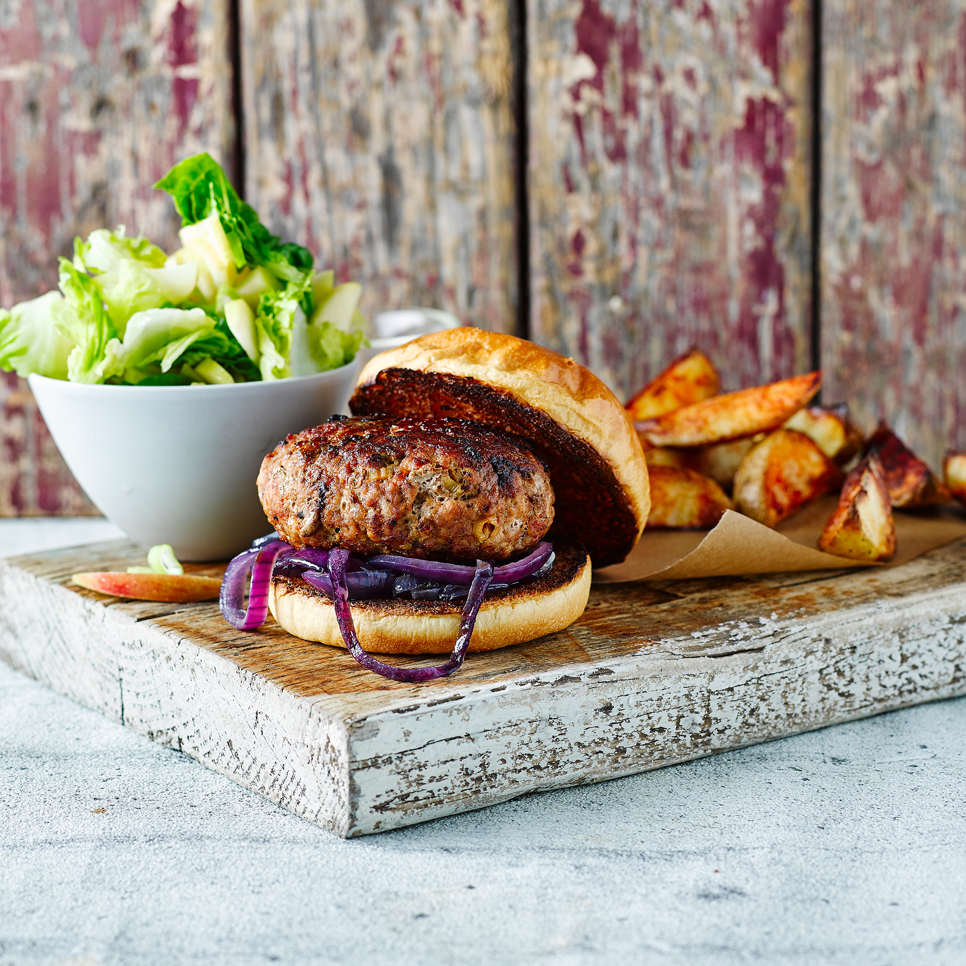 Paprika Pork Burger With Apple Salad Recipe Gousto