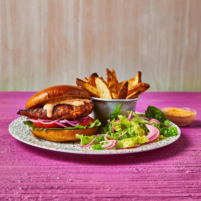Peri Peri Chicken Burger With Wedges And Peri Mayo