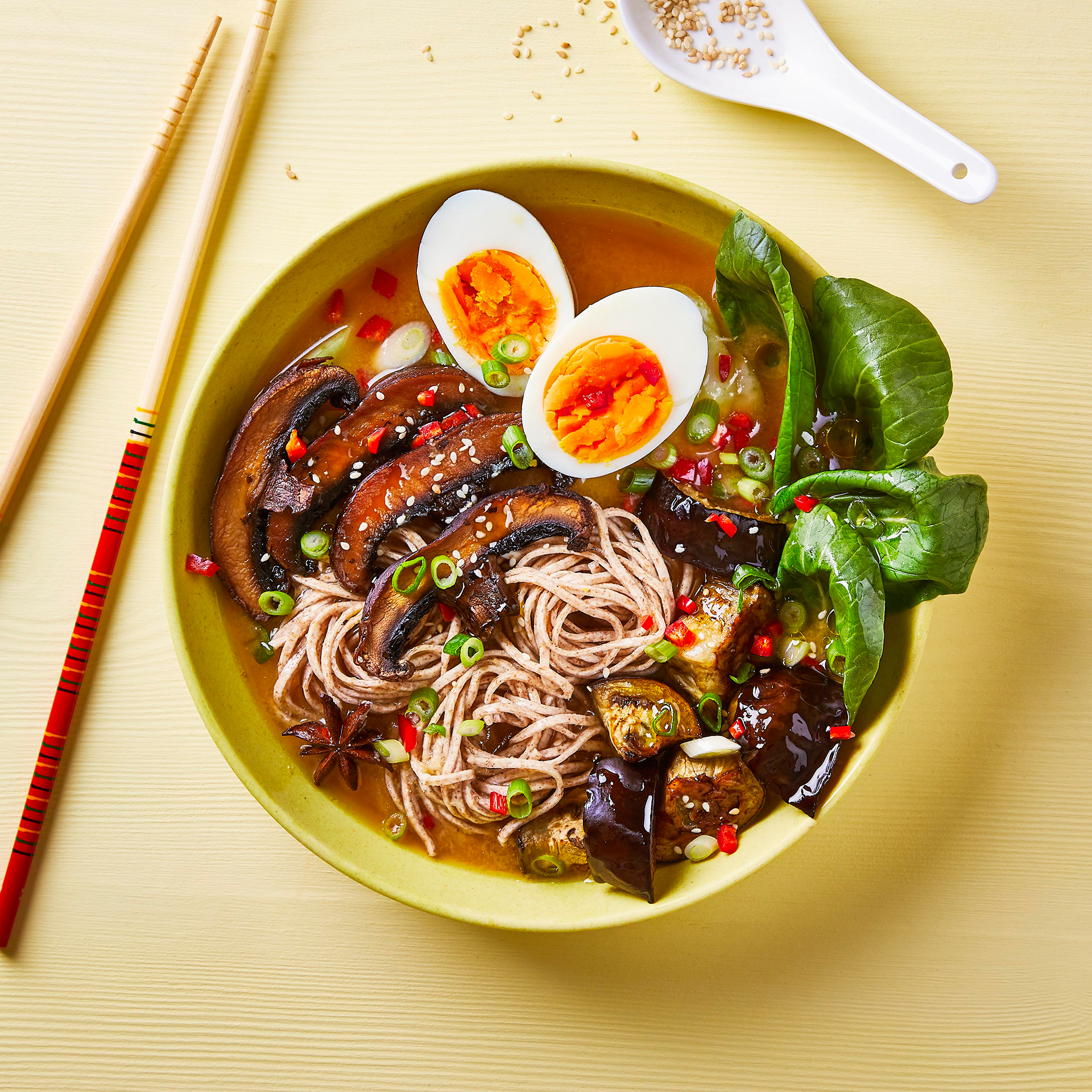 ThreeVeg Miso & Sesame Ramen With Egg Recipe Gousto