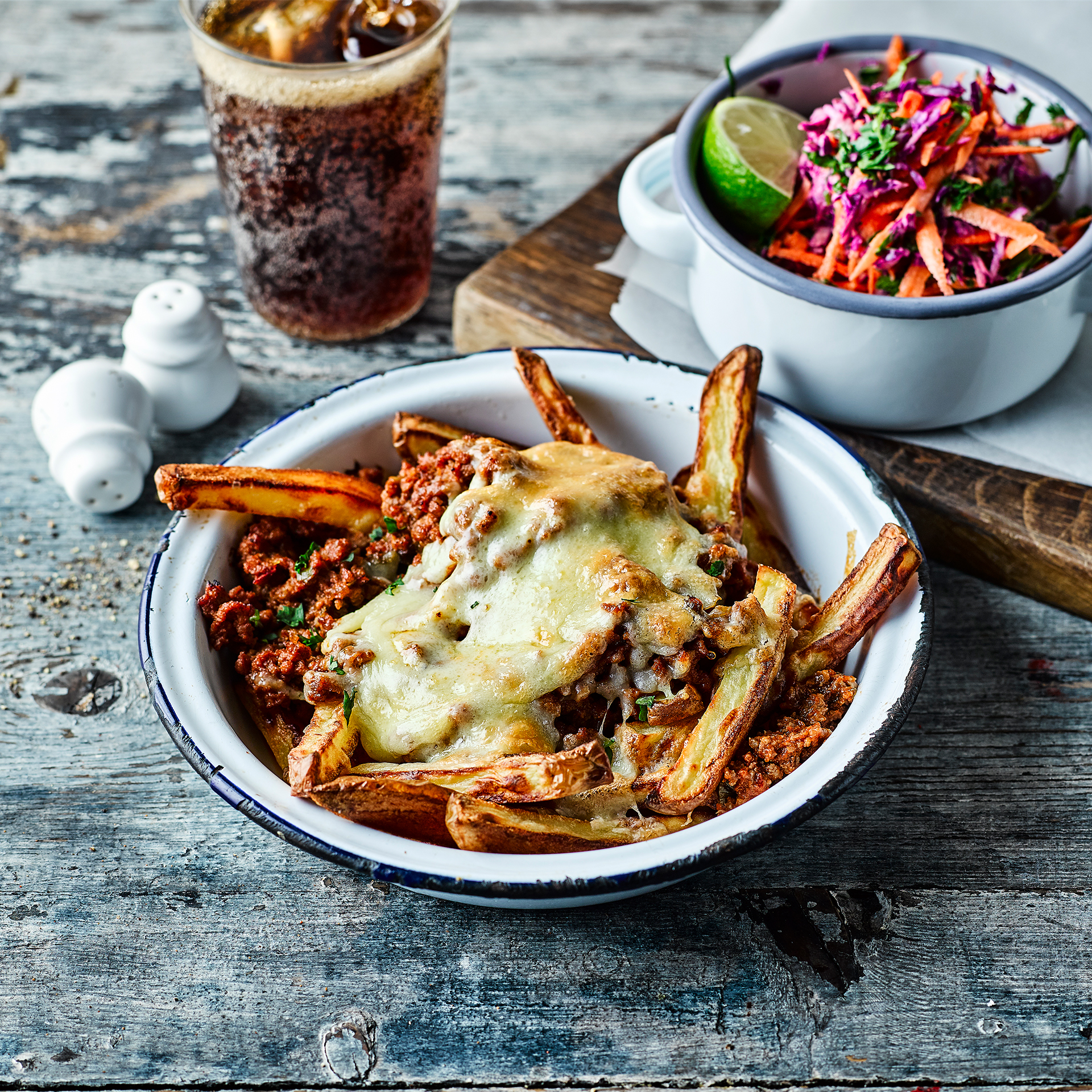 Loaded Chilli Cheese Fries & Zesty Slaw Recipe Gousto