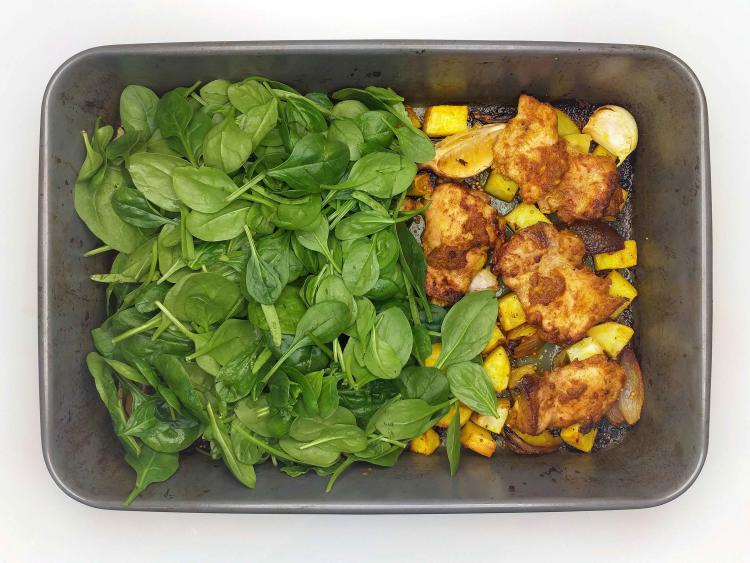 IndianSpiced Chicken Tray Bake With Spinach Recipe Gousto